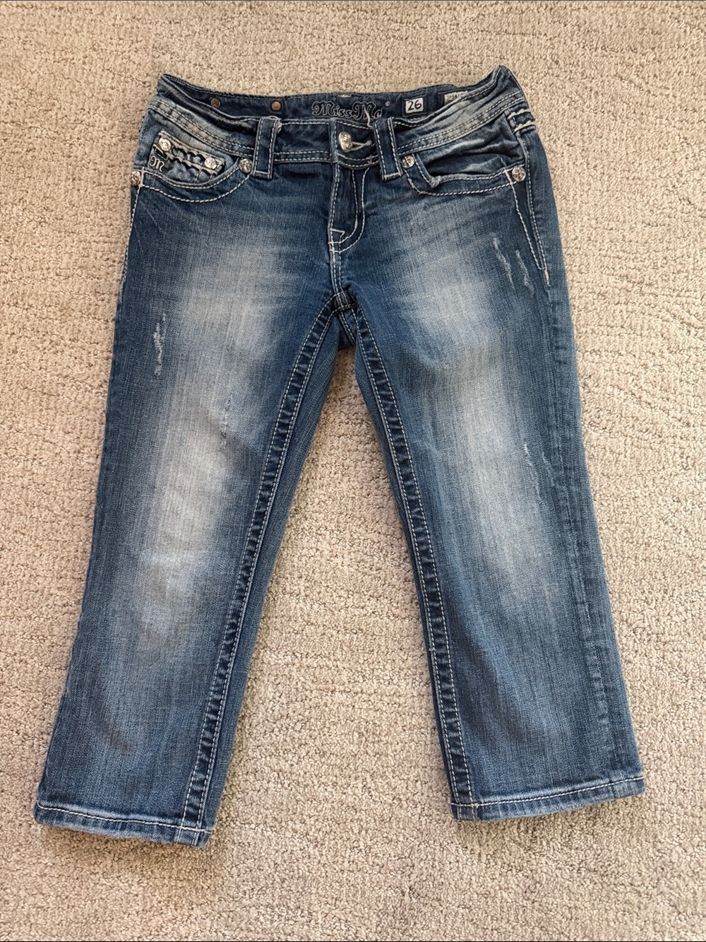 Miss Me Women's Straight Leg Jeans in Faded Blue Denim